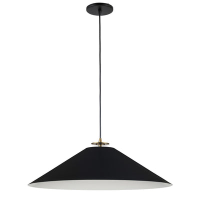 Dainolite Prudence 1 Light Pendant Aged Brass Finish Matte Black Shade Lamp|Luminaire suspendu Prudence de Dainolite avec abat-jour noir mat, fini laiton vieilli et 1 ampoule