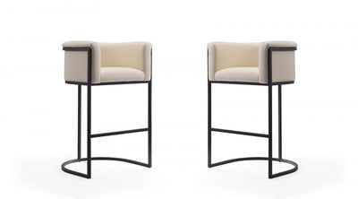 Cosmopolitan Mid-Century Modern Metal Upholstered Barstool in Cream - Set of 2 Bar Stool | Tabouret de bar rembourre en metal style cosmopolite mi-siecle moderne, creme - Lot de 2