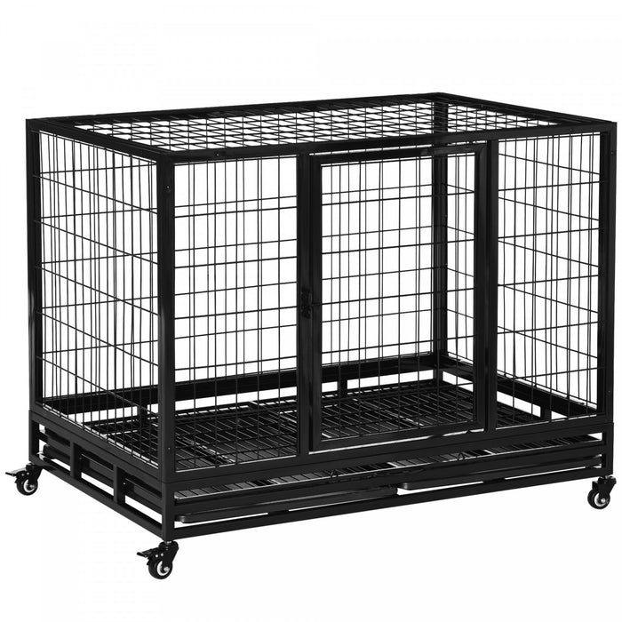 Pawhut Cage Pour Chiens De Taille Moyenne Avec Deux Portes, Plateau A Roulettes Verrouillable, 42.9\" X 29.9\" X 34.3\"