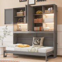  Ethan Lit escamotable gain de place avec rangement et design pliable, Taille simple, Gris