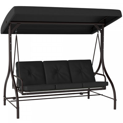 Outsunny 3 Seater Patio Swing Chair with Canopy Convertible Porch Swing Bed