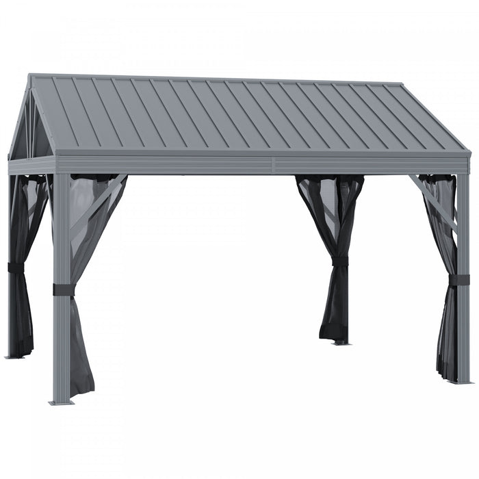 Outsunny 12' X 10' Tonnelle De Jardin Barnum Avec Filet Et Cadre En Aluminium Pour Patios, Jardins, Pelouses, Gris Fonce