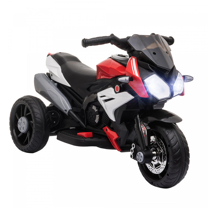 Qaba Moto Pour Enfants 6v Avec Musique, Phares, 3 Roues, Rouge