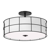 Plafonnier semi-affleuré Alcala de Dainolite avec abat-jour blanc, fini noir mat et 3 ampoules