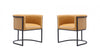 Chaise de salle a manger moderne mi-siecle cosmopolite en cuir vegetalien et metal couleur camel - Lot de 2