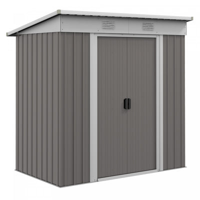 Outsunny 6' X 4' Metal Outdoor Storage Shed W/ Sliding Doors Light Grey|Outsunny Abri De Jardin Avec Portes Coulissantes Et Bouche D'aeration, Gris