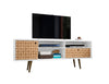 Meuble pour téléviseur Liberty de Manhattan Comfort de 70,86 po de style moderne du milieu du 20e siècle avec 4 tablettes et 1 tiroir - blanc et brun