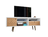 Meuble pour téléviseur Liberty de Manhattan Comfort de 70,86 po de style moderne du milieu du 20e siècle avec 4 tablettes et 1 tiroir - blanc et brun