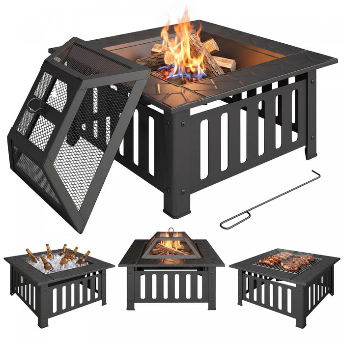 Outsunny Brasero Exterieur avec Tisonnier, Brasero a Bois, Noir
