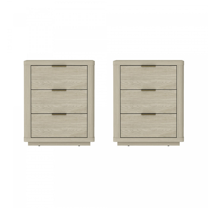 Table de nuit moderne Evelyn 20\" en naturel (3 tiroirs) - Lot de 2