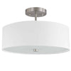 Plafonnier semi-affleuré Everly de Dainolite avec abat-jour blanc, fini chromé satiné et 3 ampoules