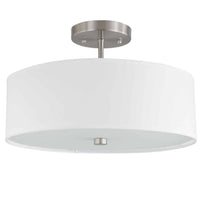 Plafonnier semi-affleuré Everly de Dainolite avec abat-jour blanc, fini chromé satiné et 3 ampoules