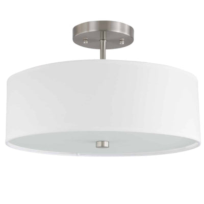 Dainolite Everly 3 Light Semi-flush Mount Satin Chrome Finish White Shade Lamp|Plafonnier semi-affleuré Everly de Dainolite avec abat-jour blanc, fini chromé satiné et 3 ampoules