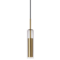 Luminaire suspendu Luna de Dainolite en verre transparent, avec fini laiton vieilli et ampoule à DEL de 6 W