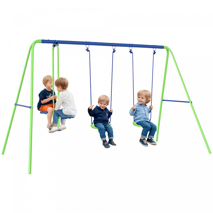 Outsunny Ensemble de balancoires pour enfants avec planeur, 2 sieges de balancoire, cadre en A en metal robuste avec corde reglable pour les enfants de 3 ans et plus, vert