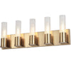 Lumière de coiffeuse Tube de Dainolite en verre cannelé transparent, avec fini laiton vieilli et 5 ampoules