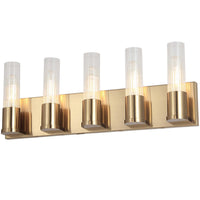 Lumière de coiffeuse Tube de Dainolite en verre cannelé transparent, avec fini laiton vieilli et 5 ampoules