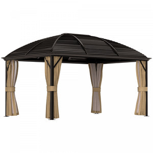 Outsunny Gazebo 10' X 13' A Toit Rigide Avec Grillage, Marron
