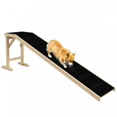 Pawhut Pet Ramp Bed Steps For Dogs Cats Non-slip Carpet Top Platform Pine Wood 74"l X 16"w X 25"h Na|Pawhut Rampe Pour Chien, Rampe Pour Chien Avec Tapis Antiderapant Et Plate-forme Superieure, 74" X 1