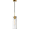 Luminaire suspendu Patia de Dainolite en verre cannelé transparent, avec fini laiton vieilli et 1 ampoule