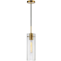 Luminaire suspendu Patia de Dainolite en verre cannelé transparent, avec fini laiton vieilli et 1 ampoule