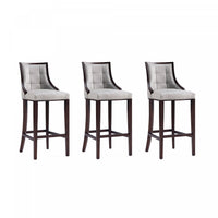 Tabouret de bar traditionnel en bois avec assise rembourree Fifth Avenue, gris clair - Lot de 3