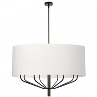 Lustre Eleanor de Dainolite avec abat-jour blanc, fini noir mat et 8 ampoules