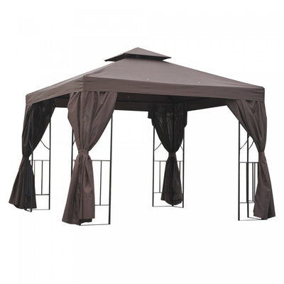 Outsunny 10' X 10' Patio Gazebo Outdoor, Canopy Shelter With Double-tier Roof, Pavilion Sidewalls Fo|Outsunny 10' X 10' Pavillon De Jardin Tonnelle Barnum Gazebo Avec Parois Laterales Brun