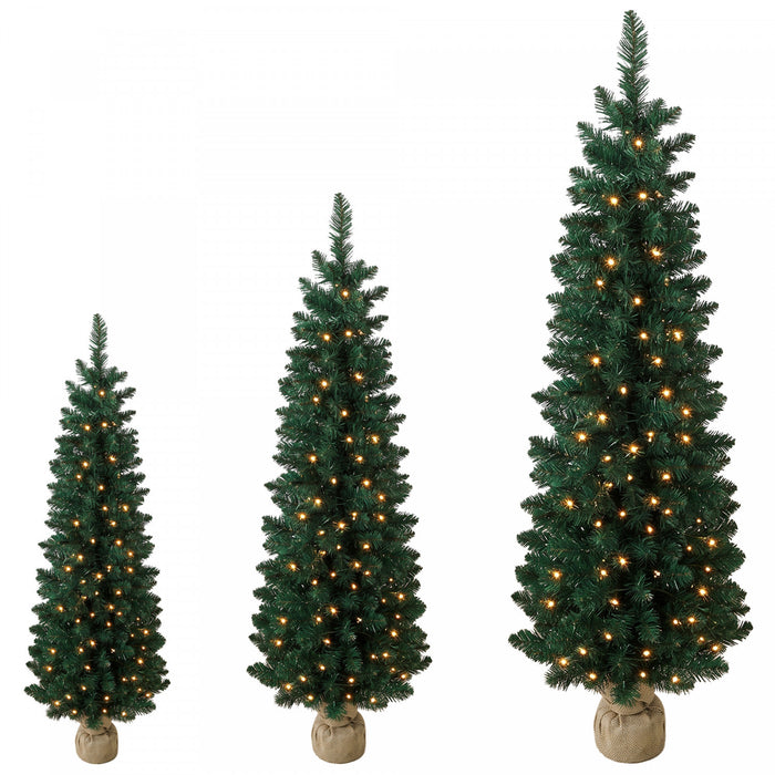 HOMCOM Lot de 3 sapins de Noel artificiels slim, branches en PVC, 90/120/150 cm, vert