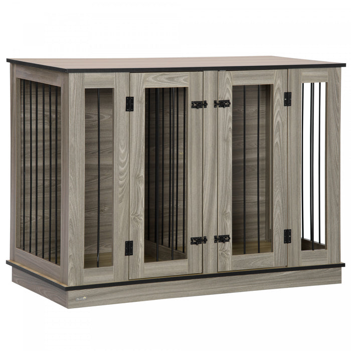 Pawhut Cage De Chien Avec Panneau De Separation, Table D'extremite De Niche Pour Grands Chiens, Maison Decorative Pour Animaux Avec Deux Pieces, Pour 2 Petits Chiens Avec 2 Portes Avant