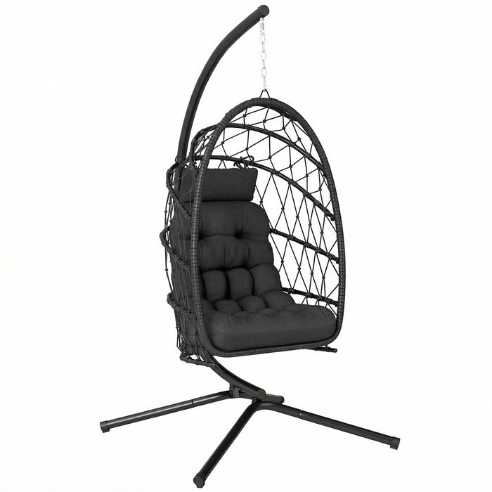 Chaise suspendue œuf Outsunny avec support, balancelle pliable, noir