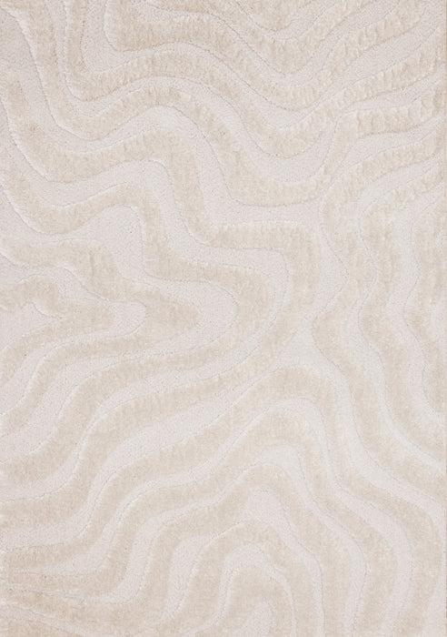Carpette moderne, luxueuse et moelleuse Lincoln blanche à motif de courbes - 6 pi 7 po x 9 pi 6 po
