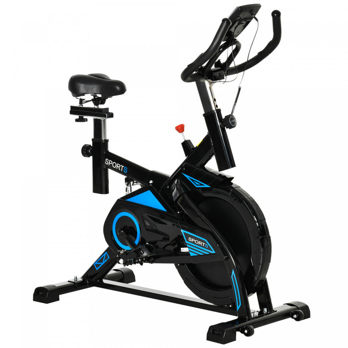 Soozier Velo D'appartement Cardio Velo Exercice Biking Ecran Multifonction Lcd Guidon Selle Reglables Support Ipad Integre Acier Noir Et Bleu