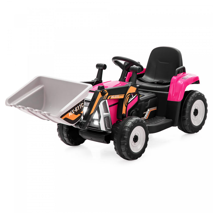 Costway Kids Ride On Excavator Digger 12v Electric Tractor Rc W / Excavation Bucket Rose