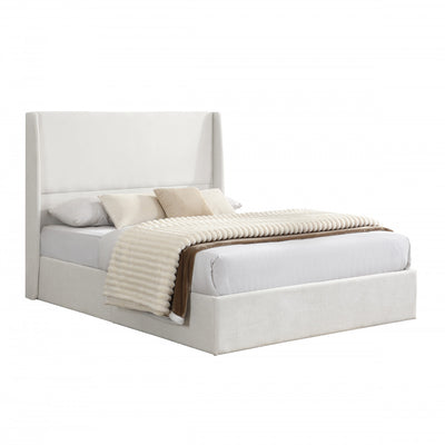 Liam Upholstered Platform Bed with Wingback Headboard,Queen Size,Beige Queen Bed | Liam Lit plateforme rembourre avec tete de lit a ailes, taille Queen, beige