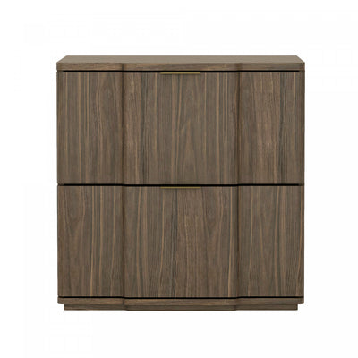 Clive Mid-Century Modern 22" Nightstand in Walnut and Gold (2-Drawer) | Table de nuit Clive style milieu du siecle 56 cm en noyer et or (2 tiroirs)