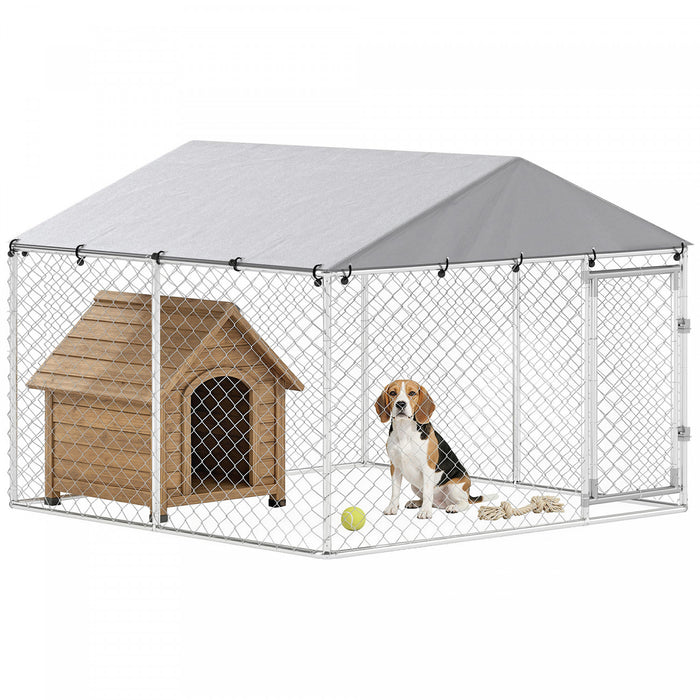 Enclos Couvert avec Porte Flexible pour Chiens Moyens et Petits