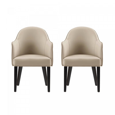 Hillman Modern Vegan Leather and Velvet Wood Armchair in Sand - Set of 2 | Fauteuil moderne Hillman en cuir vegetalien et velours avec accoudoirs en bois, sable - Lot de 2
