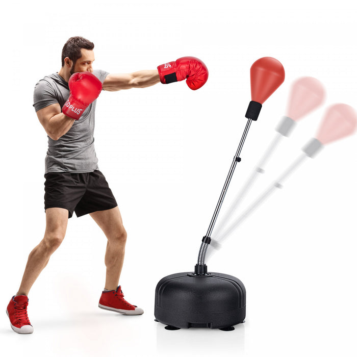 Costway Sac De Poinconnage Independant Avec Gants De Boxe Stand Pour Enfants Adultes Rouge Reglable