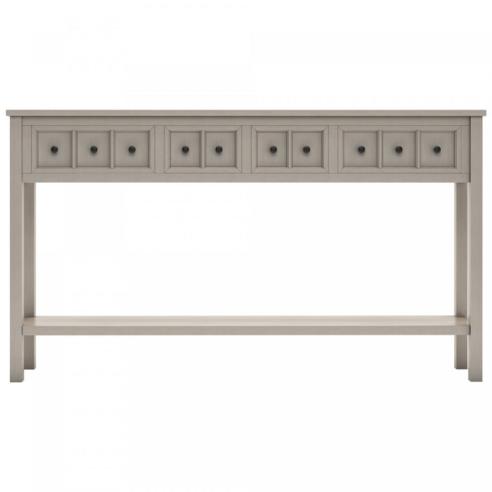 Table Console Michael En Bois Massif Pour Entree Avec Tiroirs De Rangement Et Etagere Inferieure - Gris
