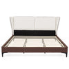 Le lit plateforme Ava en polaire Teddy avec tete de lit a oreilles et revetement en simili cuir, taille King, couleur blanche