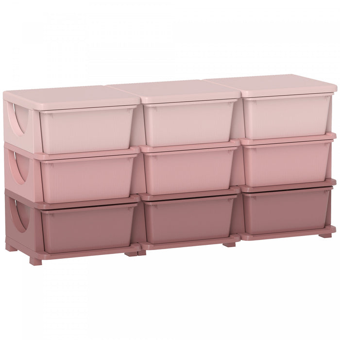 Qaba Organiseur De Jouets A 3 Niveaux Avec 9 Bacs De Rangement, Rose