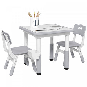 Qaba Ensemble Table Et Chaises Pour Enfants, 3 Pcs, Table Et Chaises Reglables En Hauteur Avec Rangement, Table D'activite, Pour Salle De Jeux, Creche, Salle De Classe, Ages De 18 Mois A 5 Ans, Gris