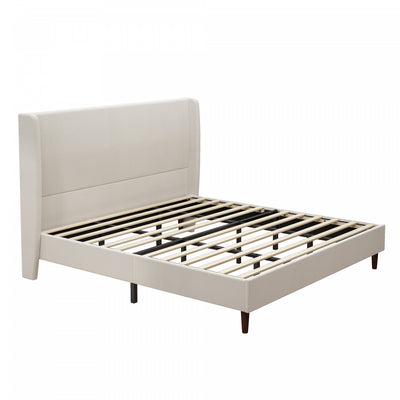 Harper Upholstered King Bed Frame with High Headboard, Chenille Fabric - Beige | Cadre de lit king Harper rembourre avec tete de lit haute, tissu chenille, beige