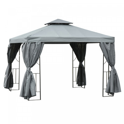 Outsunny 10' X 10' Patio Gazebo Outdoor, Canopy Shelter With Double-tier Roof, Pavilion Sidewalls Fo|Outsunny 10' X 10' Pavillon De Jardin Tonnelle Barnum Gazebo Avec Parois Laterales Gris Fonce
