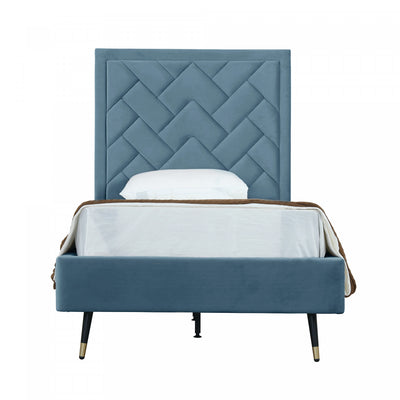 Crosby Modern Upholstered Velvet Twin Bed in Blue | Lit simple moderne Crosby en velours bleu