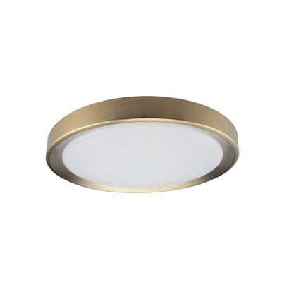 Dainolite Flynn Flush Mount 24w Aged Brass White Diffuser Lamp|Plafonnier affleuré Flynn de Dainolite qui diffuse la lumière, avec fini laiton vieilli et blanc, et ampoule de 24 W