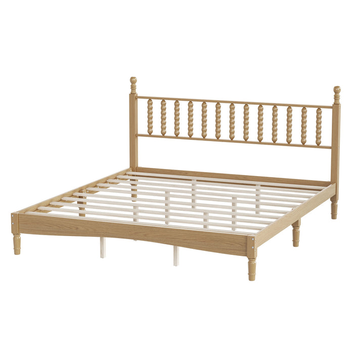 Oliver Lit Plateforme Retro en Bois avec Tete de Lit en Forme de Gourde et Support en Lattes en Bois Robustes, Taille King, Naturel