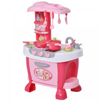 Qaba Kids Kitchen Play Set Pretend Toy Enfants Jeu De Role Avec Fonction Son Et Lumiere 38pcs Access
