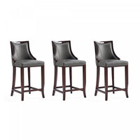 Tabouret de bar en bois traditionnel Emperor avec assise rembourree, graphite - Lot de 3